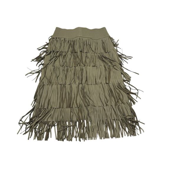 NWT Helmut Lang Olive Lambskin Fringe Mini Skirt S Western Boho Festival Leather - Picture 4 of 13